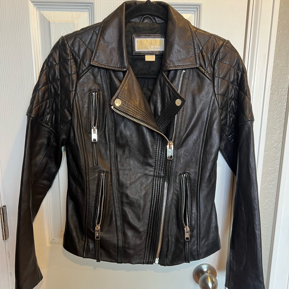 Michael Kors Moto  Black Leather Jacket Sz XS Women